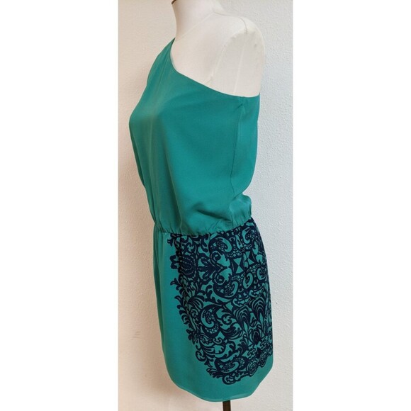 NWT~TIBI 100% Silk Teal Green w/Blue Design One-Shoulder Party Occasion Dress  4 - Picture 3 of 11